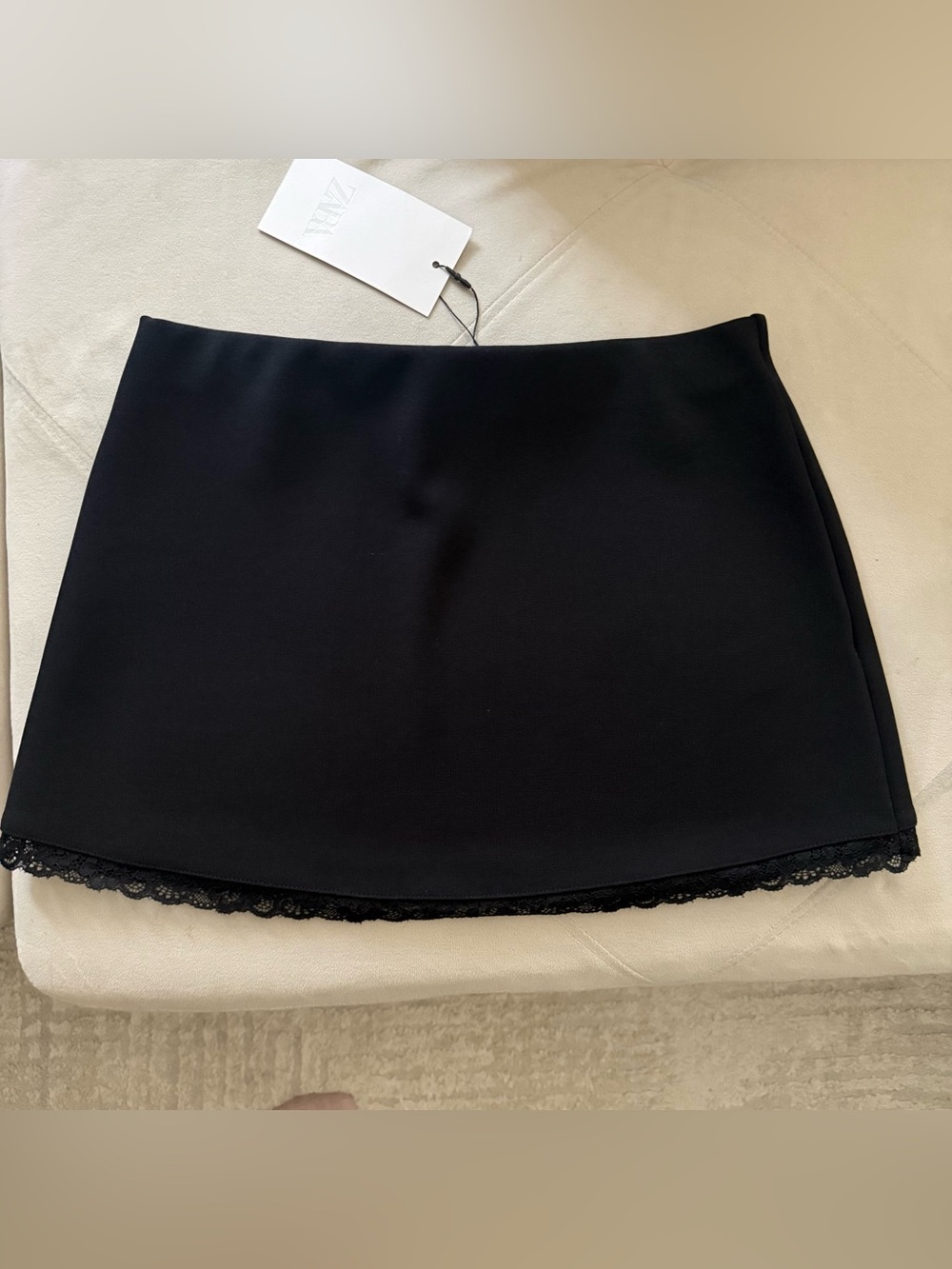 Zara Black Mini Skirt with Lace Hem
